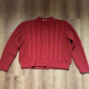 Pact Women's Red Cable Knit Crew Sweater In Tandoori